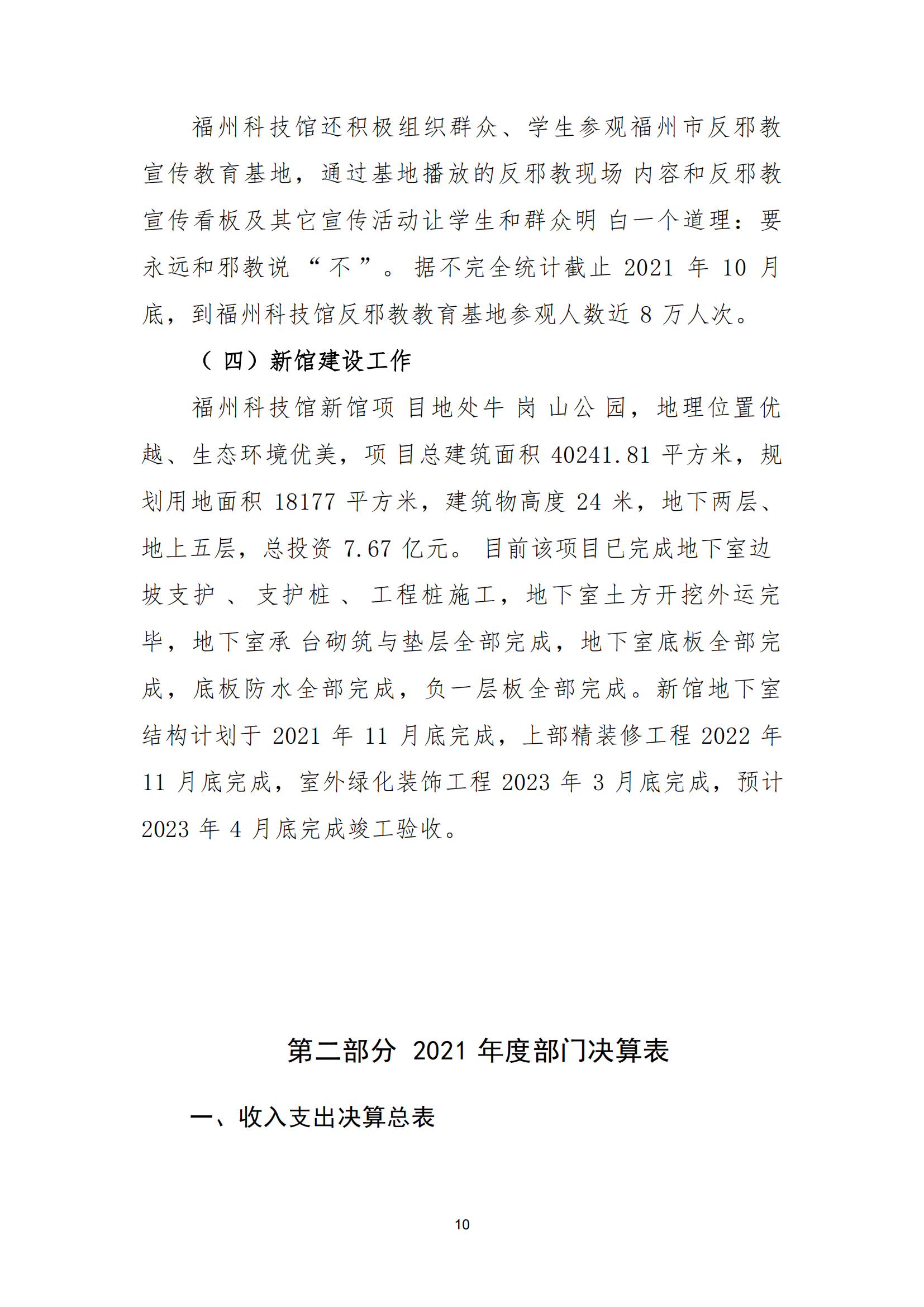 2021年度福州科技館部門決算