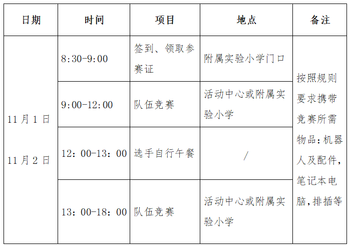 第二十屆福州市青少年機器人競賽秩序冊機器人競賽（11月1-2日賽程安排）